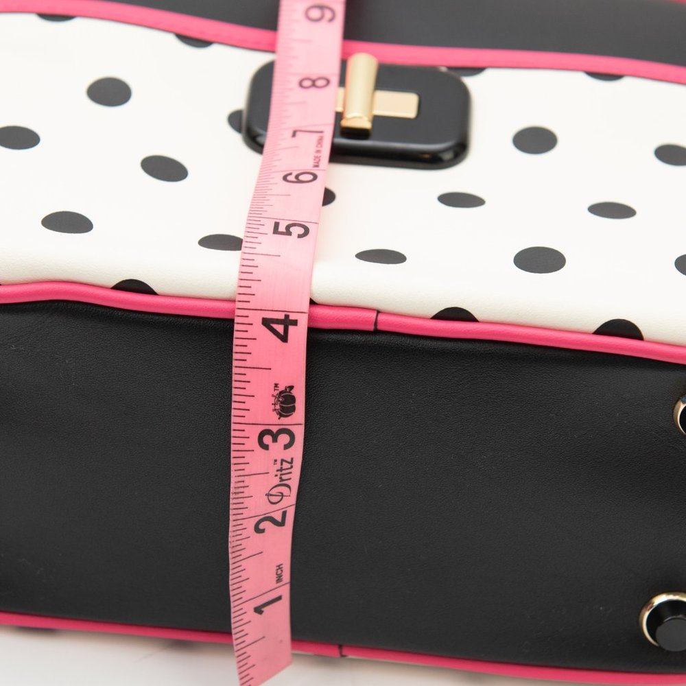 LDT "Jill" Purse Leather Crossbody Polkadot Lunchbag Bag Black Pink Gold New - Picture 15 of 15